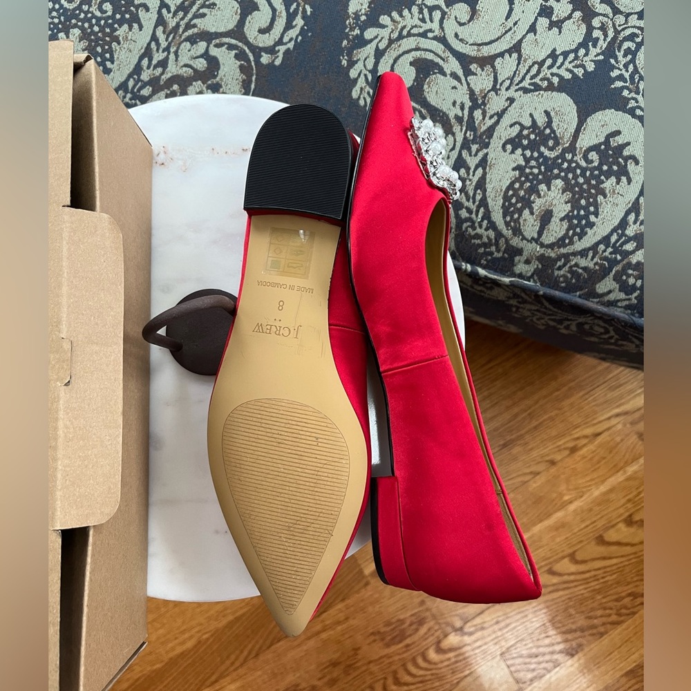 NIB- J Crew Ruby Satin Pointy Toe Jeweled Flats - Picture 6 of 10